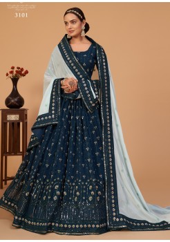 Navy Blue Georgette Designer Lehenga